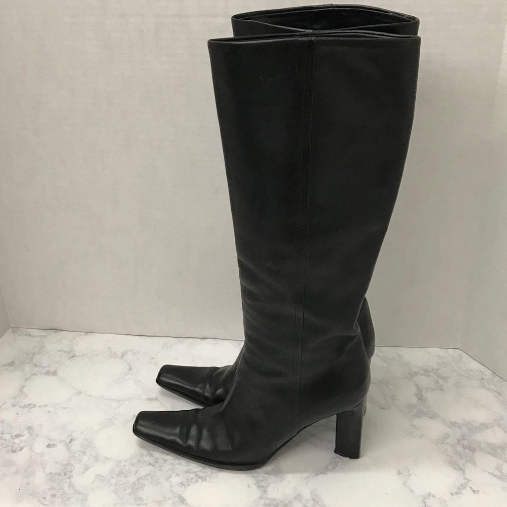 Prada Black Italian Leather Tall Boots Size 37, 7